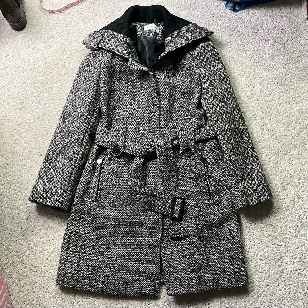 Calvin Klein Tweed Belted Trench Long Jacket Coat 10